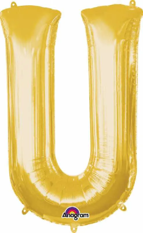 Balon napihljiv, "U", zlati, 40cm + palčka za napihnit