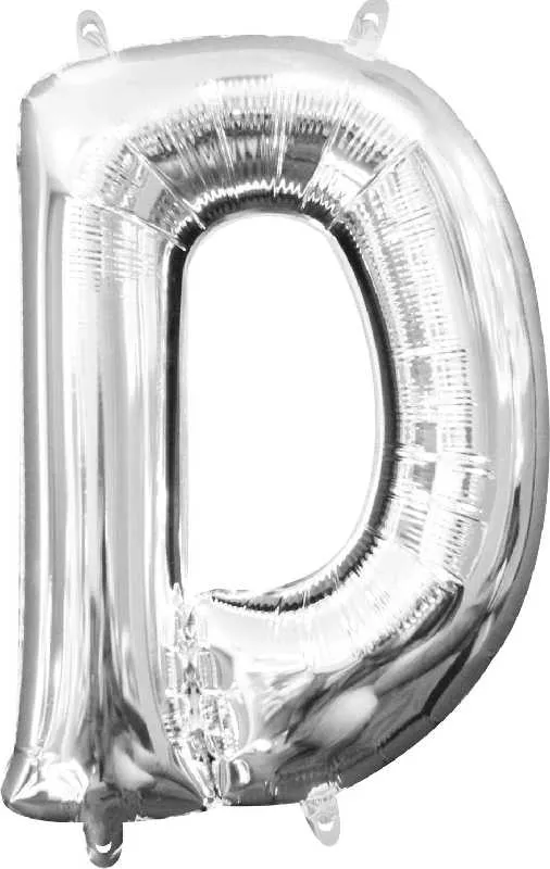 Balon napihljiv, "D", srebrni, 40cm + palčka za napihnit