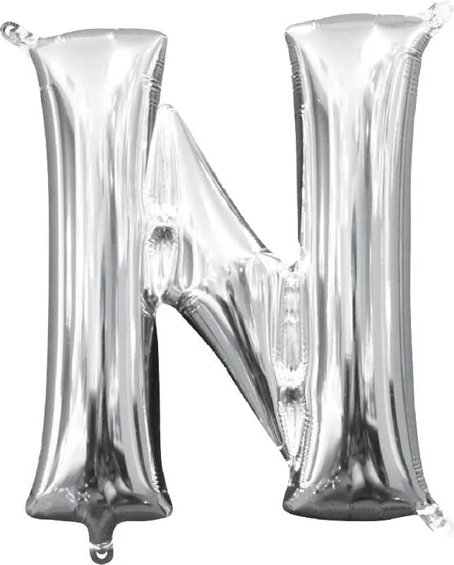 Balon napihljiv, "N", srebrni, 40cm + palčka za napihnit