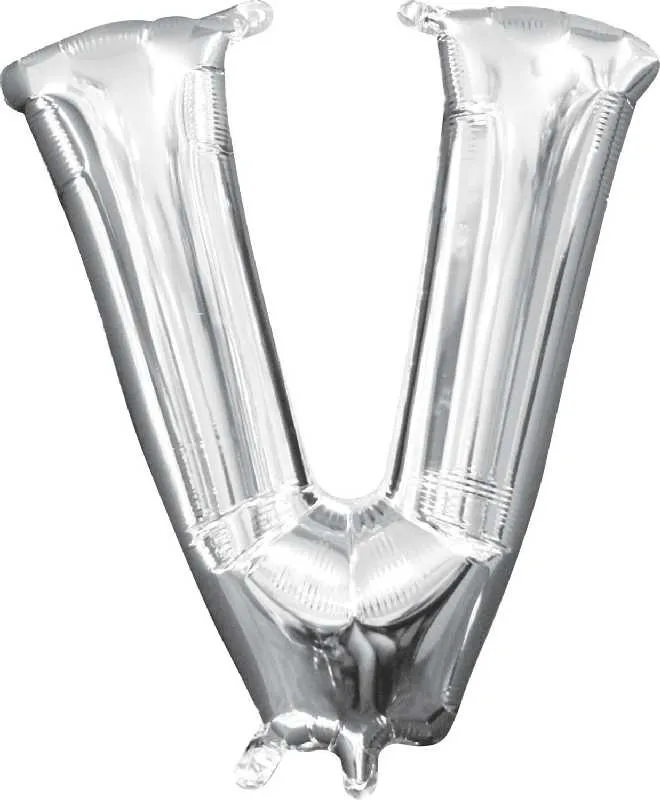 Balon napihljiv, "V", srebrni, 40cm + palčka za napihnit