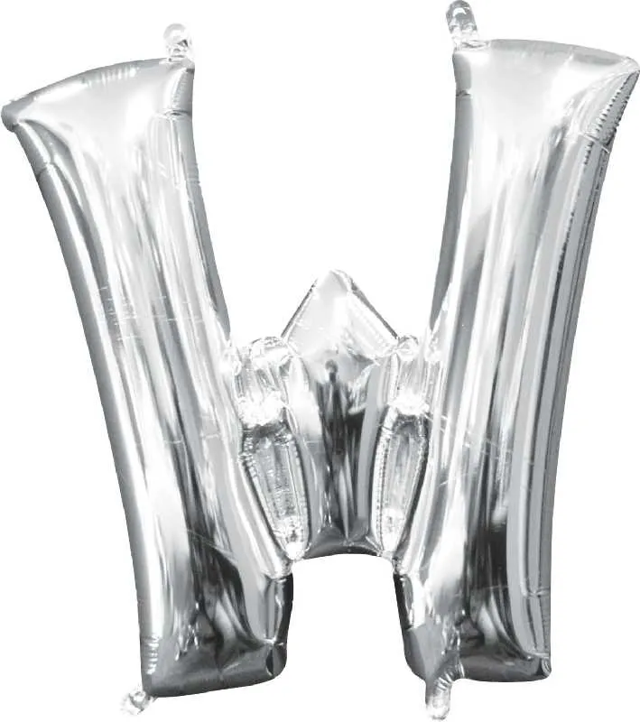 Balon napihljiv, "W", srebrni, 40cm + palčka za napihnit