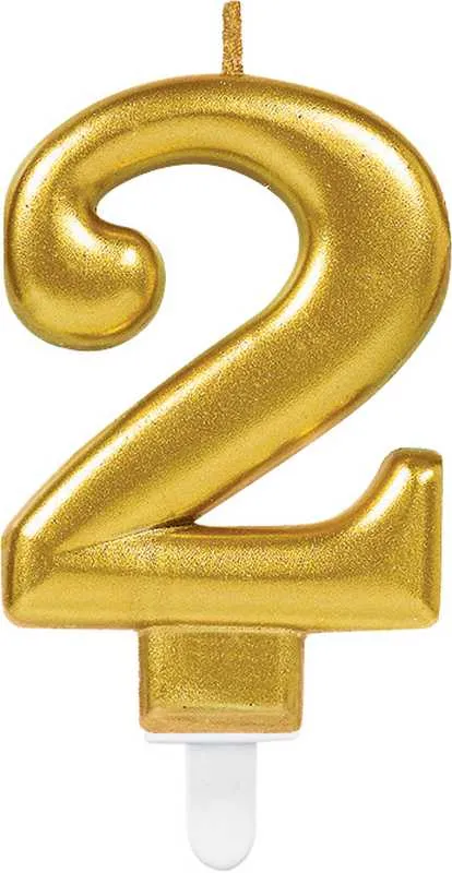 Svečka za torto v obliki številke,"2", zlata, 9cm