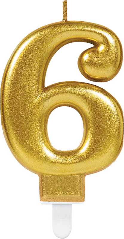 Svečka za torto v obliki številke,"6", zlata, 9cm