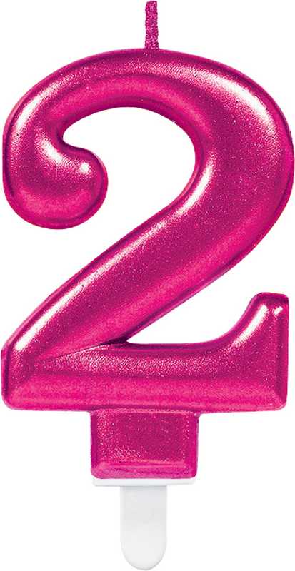 Svečka za torto v obliki številke,"2", roza, 9cm