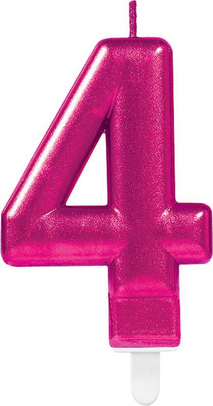 Svečka za torto v obliki številke,"4", roza, 9cm