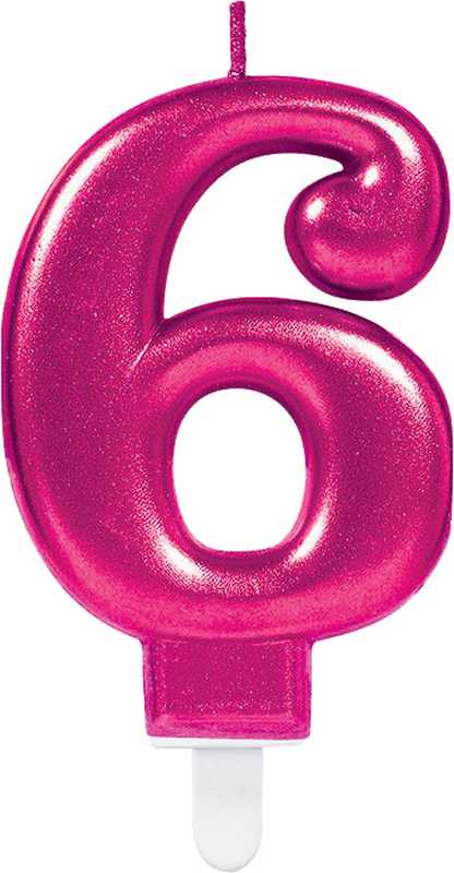 Svečka za torto v obliki številke,"6", roza, 9cm