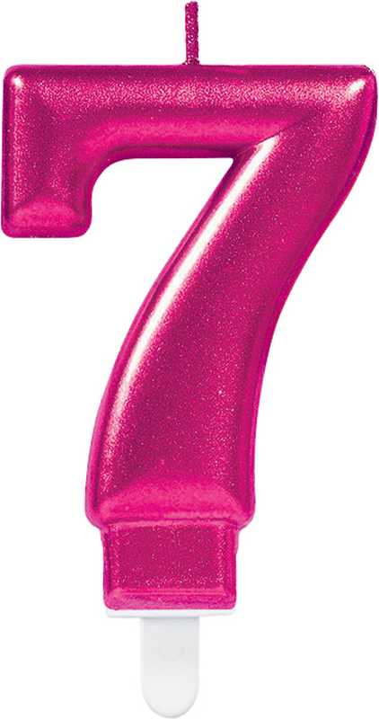 Svečka za torto v obliki številke,"7", roza, 9cm
