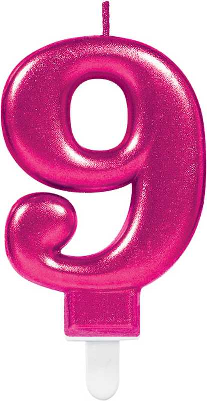 Svečka za torto v obliki številke,"9", roza, 9cm