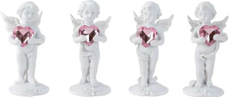 Angel stoječi z roza srcem, polymasa, 11 cm, sort.