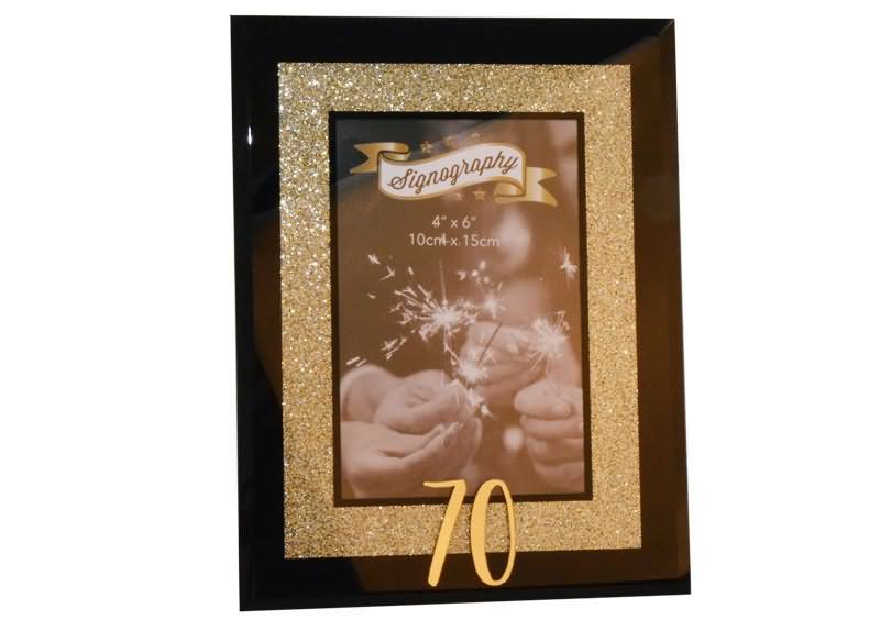 Okvir za sliko, steklen z zlatimi bleščicami, 70 let, dim. 10x15cm