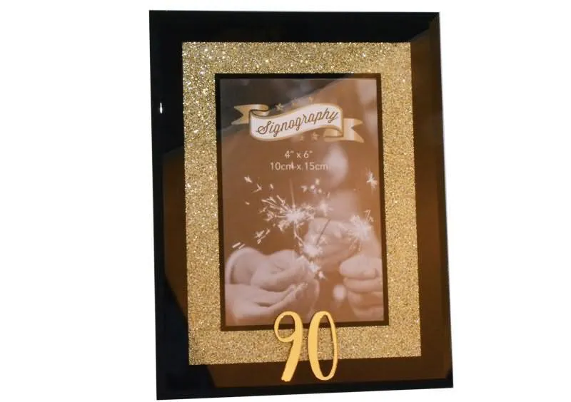 Okvir za sliko, steklen z zlatimi bleščicami, 90 let, dim. 10x15cm