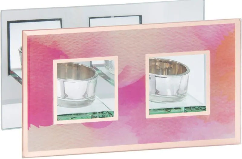 Izparilnik steklen za dve čajni sveči, roza, 9x7,5x12cm