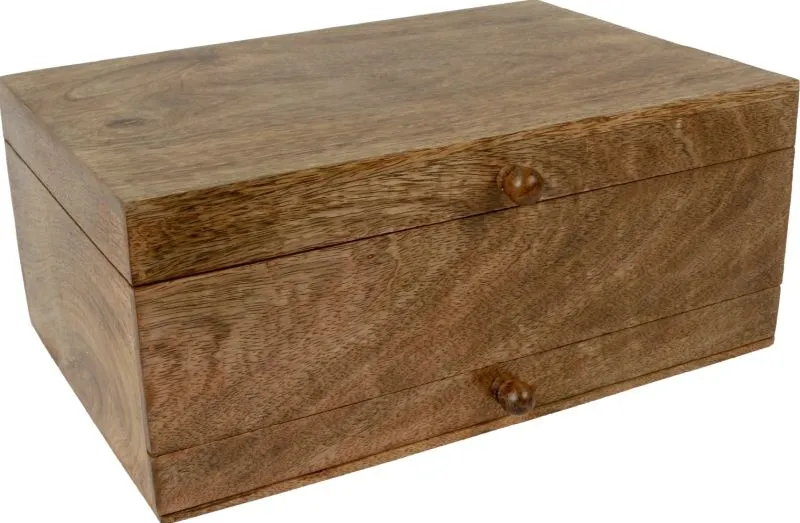 Škatla za nakit lesena s pokrovom in enim predalčkom, 15x25x12cm
