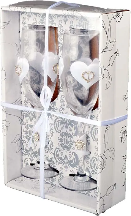 Kozarca za šampanjec poročna, s srci, v darilni škatli, 2/1, 5x22.5cm