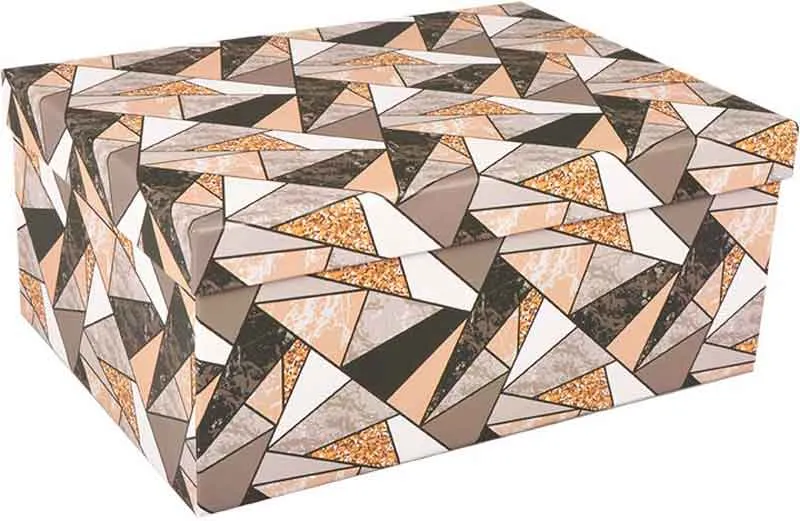 Darilna škatla kartonska zlati sivi črni trikotniki 29x22x12,5cm