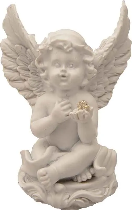 Angel sedeč, bel s kamenčkom, polimasa,  8x5x11cm
