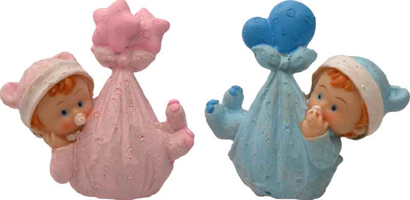 Figura dojenček v culi roza/modra 7,5x8x2,5cm sort