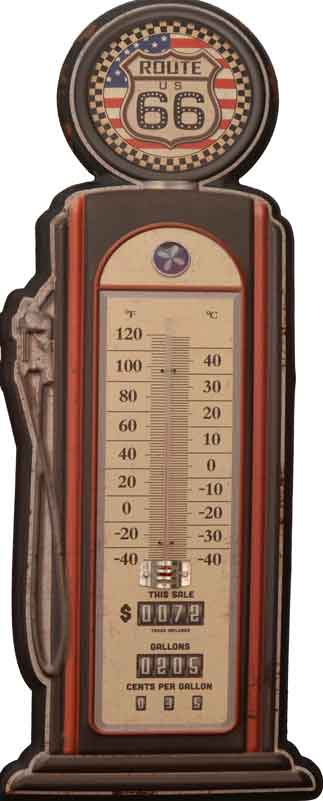 Termometer sobni kovinski v obliki črpalke Route 66 47,5x19cm