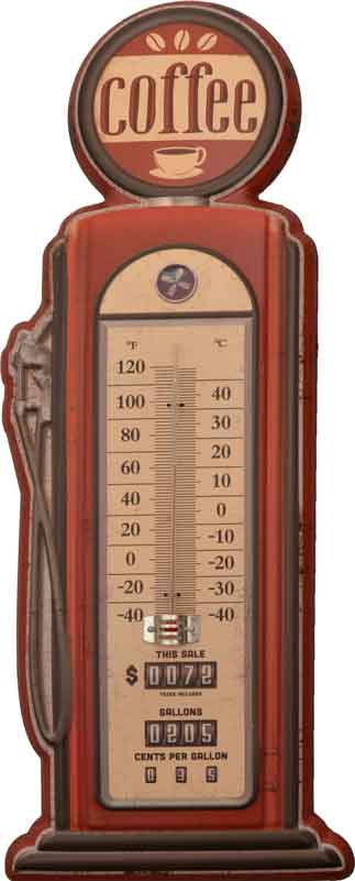 Termometer sobni kovinski v obliki črpalke Coffee 47,5x19cm