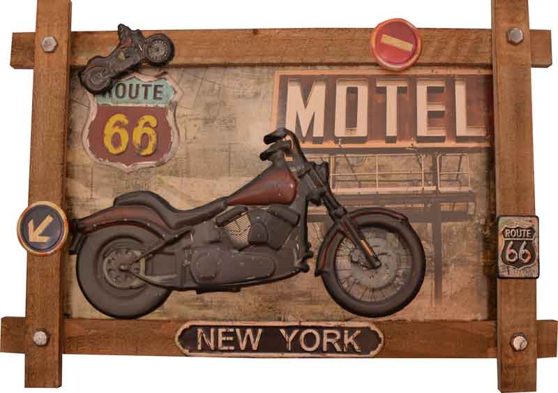 Slika kovinska z lesenim okvirjem motor New York 40x60cm