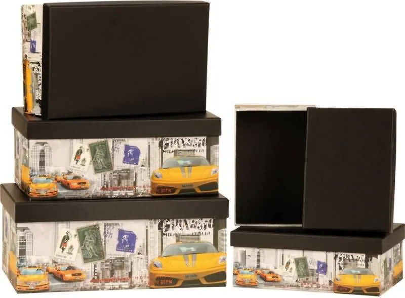 Darilna škatla črna znamke avtomobiliv karton 5 delni set, velikost največje 35x22,5x14cm