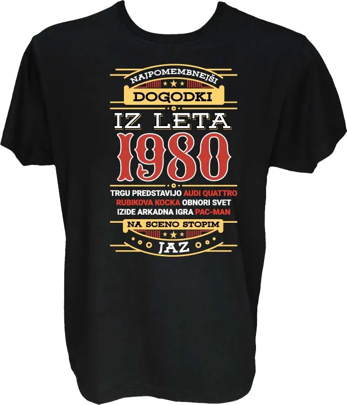 Majica-Najpomembnejši dogodki iz leta 1980 L-črna