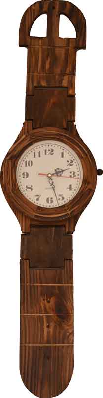 Ura stenska lesena, v obliki ročne ure, 19.5x76cm
