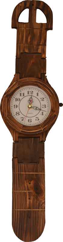 Ura stenska lesena, v obliki ročne ure, 13.2x57cm