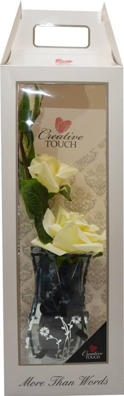 Vaza dekorativna s šopkom krem vrtnic, pvc/karton embalaža 46cm