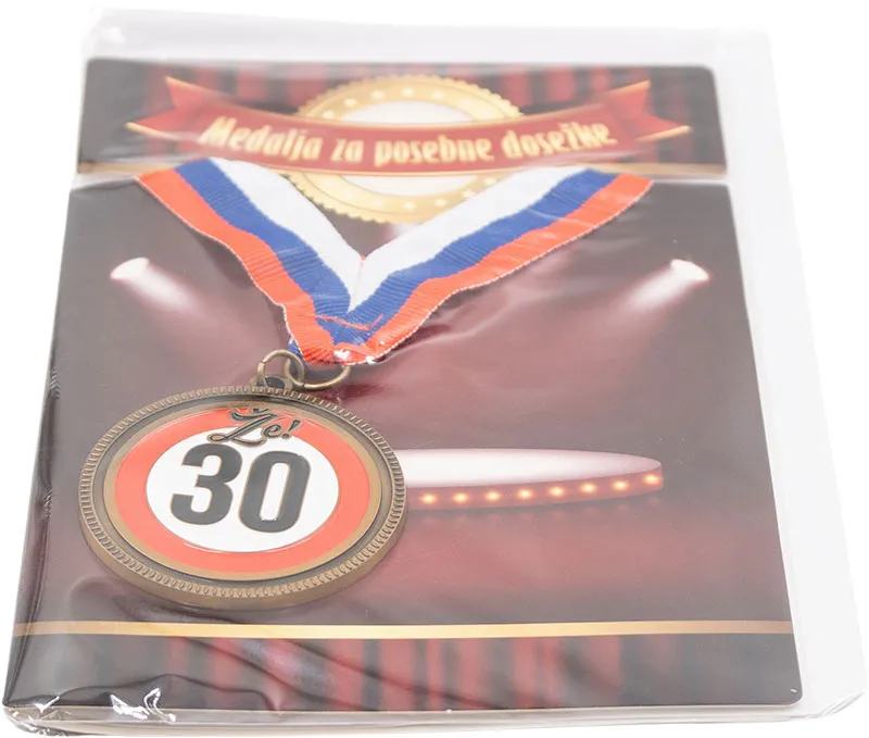Medalja v darilni kuverti "Že! 30", kovinska, 5.5cm