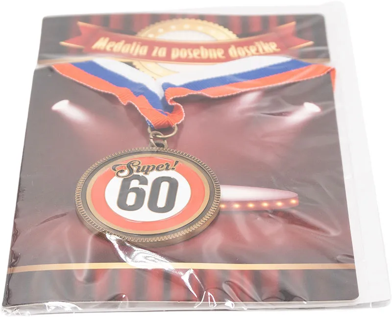 Medalja v darilni kuverti "Super! 60", kovinska, 5.5cm