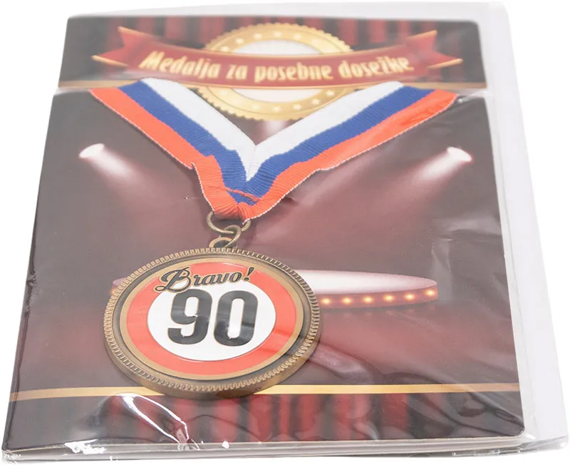 Medalja v darilni kuverti "Bravo! 90", kovinska, 5.5cm