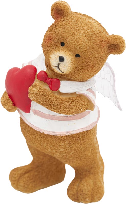 Medved z rdečim srcem in krili, z LED lučko, 9X8X16cm, polimasa