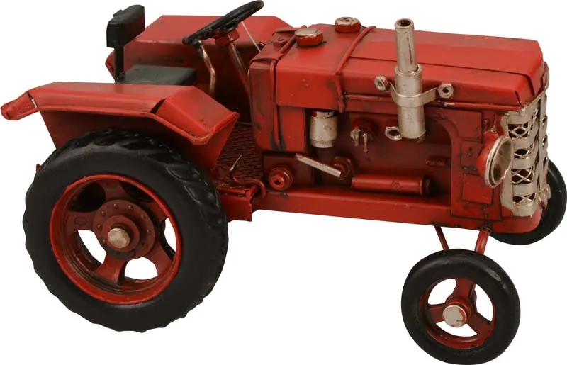 Traktor rdeč dekoracija kovina 16x9x9.5cm