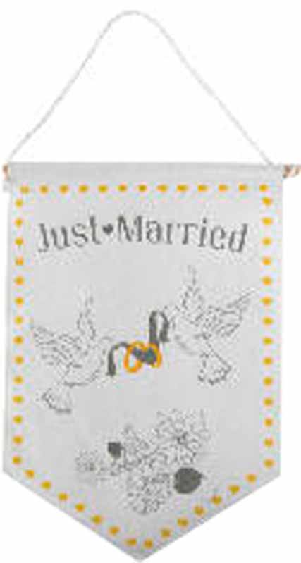 Zastavica iz blaga bela"Just Married", 23.5x33.5cm
