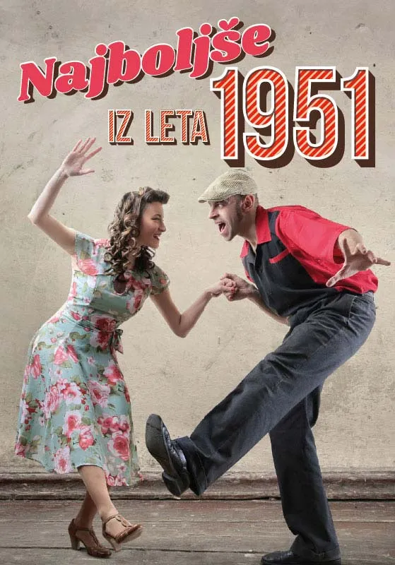 Voščilo, čestitka - Najboljše iz leta 1951 - plesalca, bleščice, 12x17cm
