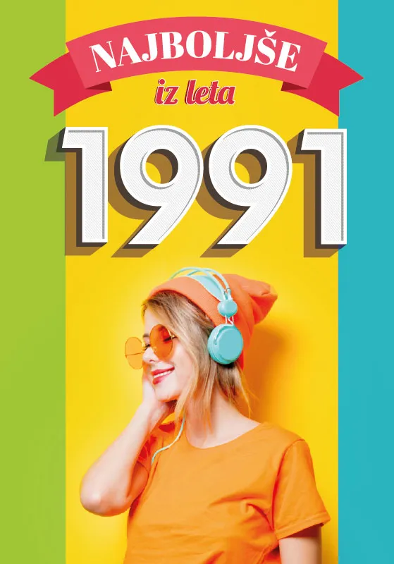 Voščilo, čestitka - Najboljše iz leta 1991 - punca s slušalkami, bleščice, 12x17cm