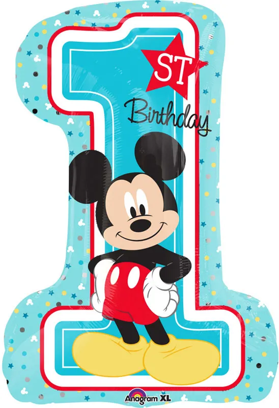 Balon napihljiv, za helij, otroški, Mickey Mouse, 1st Birthday, 48x71cm