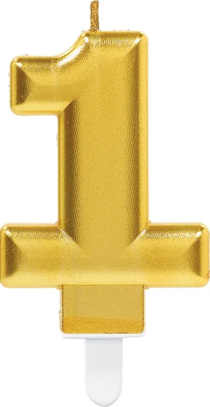 Svečka za torto v obliki številke,"1", zlata, 9cm