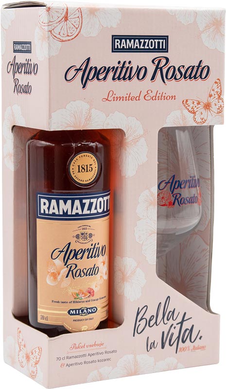 Liker Ramazzotti Aperitivo Rosato + kozarec, 15%, 0,7 l