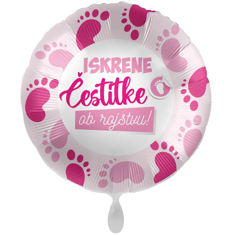 Balon napihljiv, za helij, Iskrene čestitke ob rojstvu, roza nogice, 43 cm