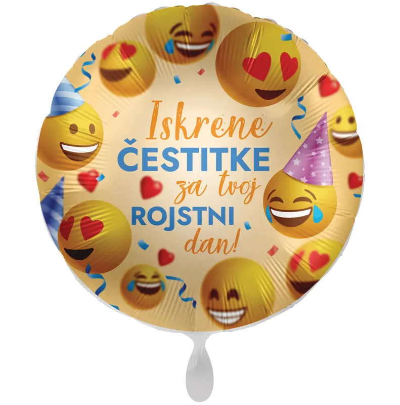 Balon napihljiv, za helij, Iskrene čestitke za tvoj rojstni dan, emoji, 43 cm