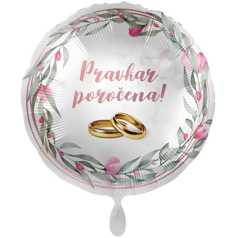 Balon napihljiv, za helij, Pravkar poročena, zlata prstana, 43 cm