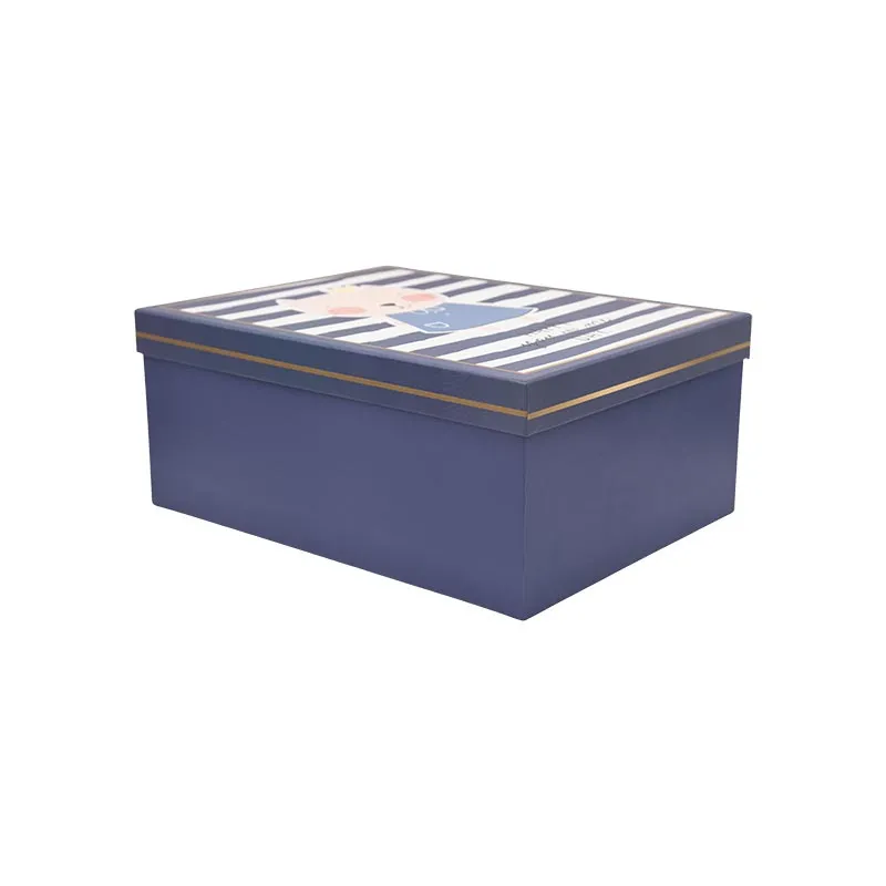 Darilna škatla kartonska, modra z otroškim motivom mačke, 23x16.5x9.5cm