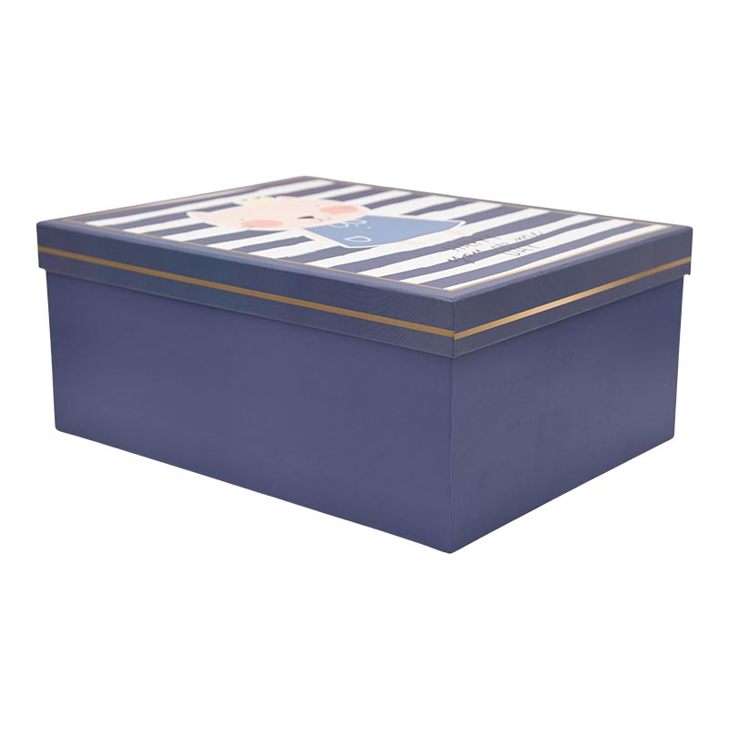 Darilna škatla kartonska, modra z otroškim motivom mačke, 33x25.5x14.5cm