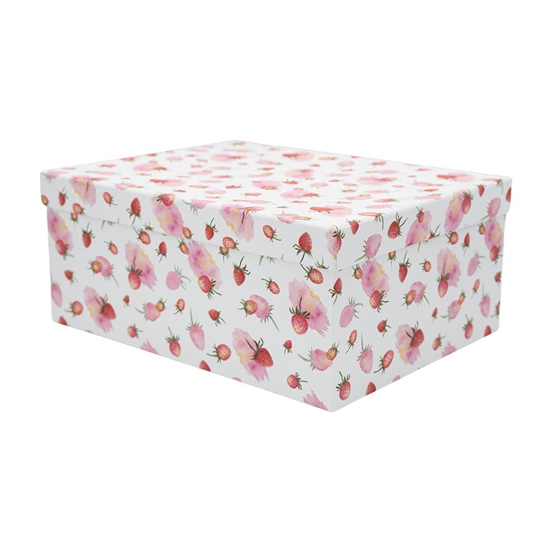 Darilna škatla kartonska, bela z motivom jagod, 31x23x13.5cm