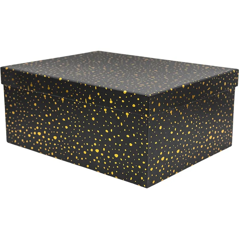 Darilna škatla kartonska, črna z zlatimi pikami, 37.5x29x16cm
