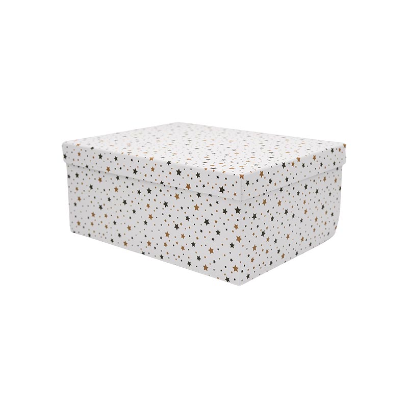 Darilna škatla kartonska, bela z zvezdicami, 23x16.5x9.5cm