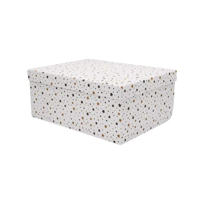 Darilna škatla kartonska, bela z zvezdicami, 25x18x10.5cm