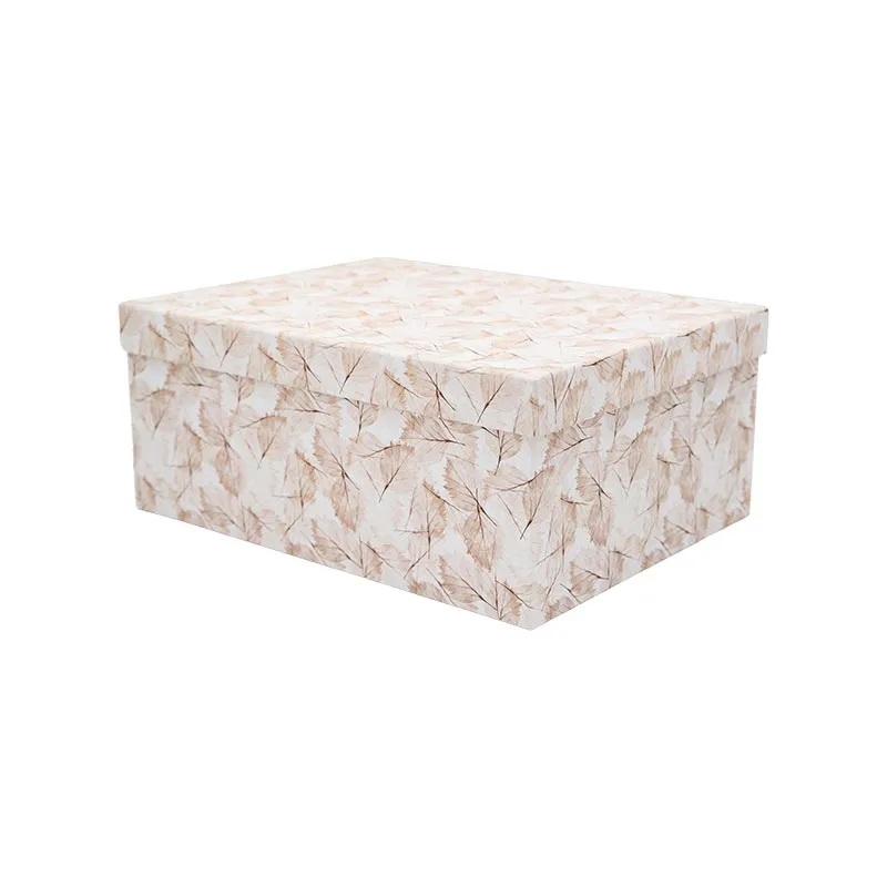 Darilna škatla kartonska, bela z motivom listja, 25x18x10.5cm